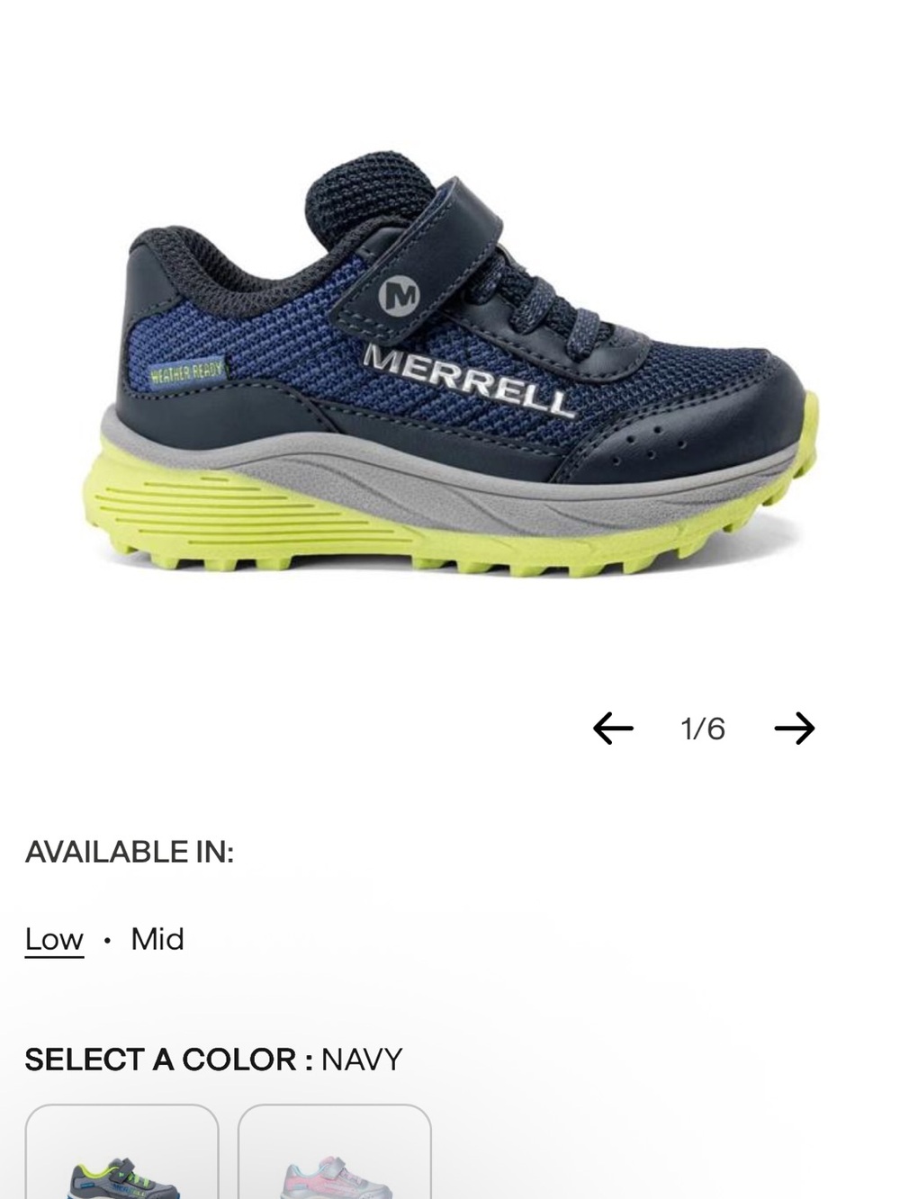 Merrell Kids Navy and Lime Trail Sneaker